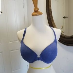 Victoria’s Secret Racerback Semi Demi Underwire Bra 34DD Blue Padded Front Clip